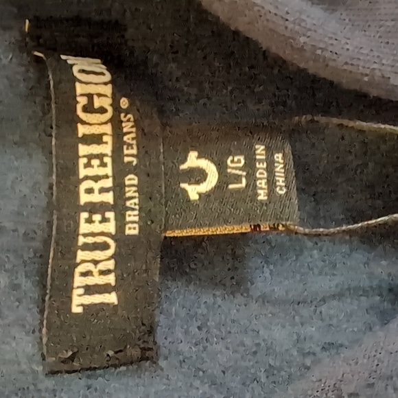 NWT True Religion Blue Large Zip Up Draw String Hoodie - Picture 4 of 9